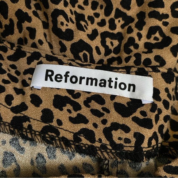 REFORMATION BROWN BLACK BENGAL FLOUNCE LEOPARD PRINT CREPE MINI SKIRT - Picture 4 of 7